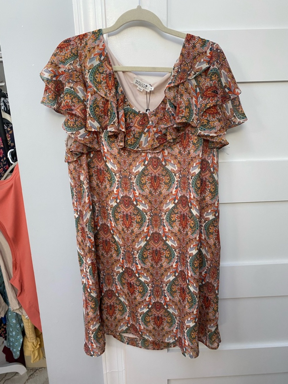 Molly Bracken Ruffled Colorful Chiffon mini dress size XL - Picture 5 of 9